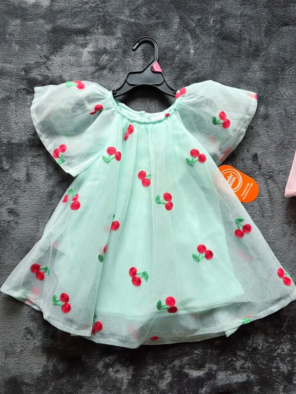 NWT Toddler girl mesh dress for summer Cherry Print with Short Sleeves